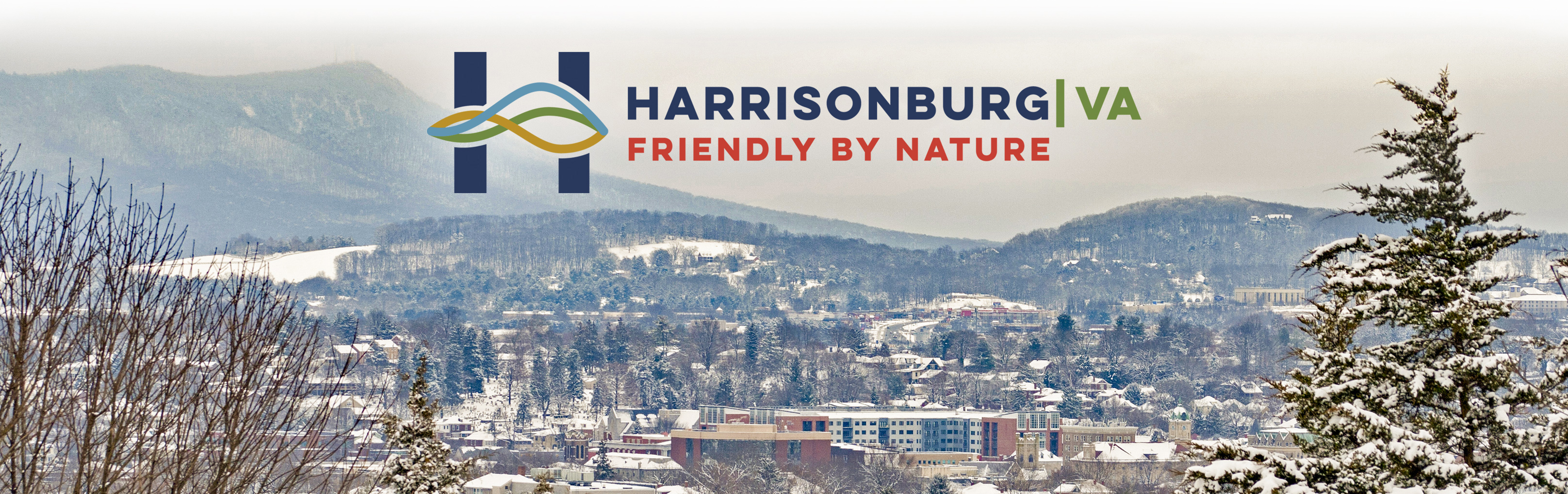 Harrisonburg landscape with text Harrisonburg VA Friendly by Nature