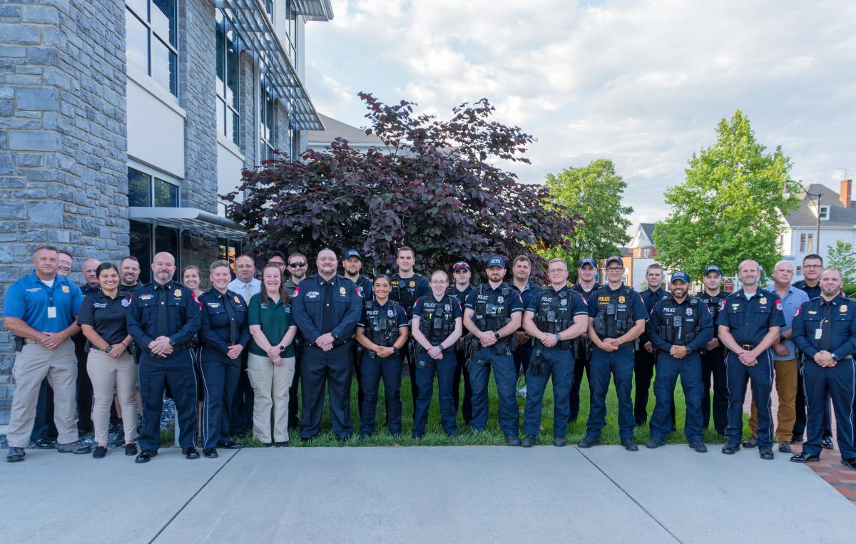 A group photo of HPD outside of Harrisonburg City Hall