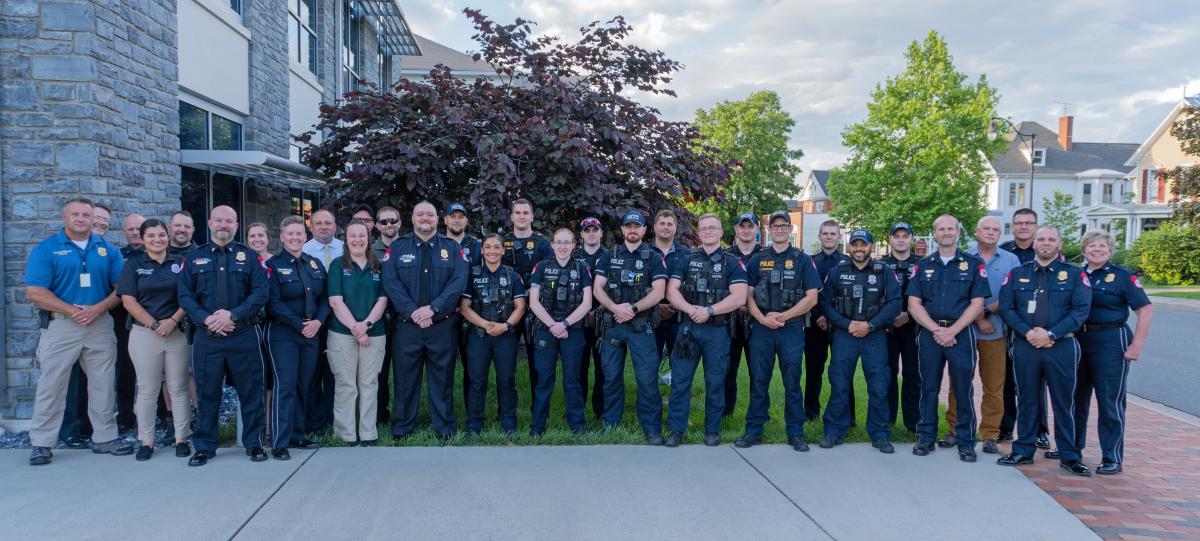 A group photo of HPD outside of Harrisonburg City Hall